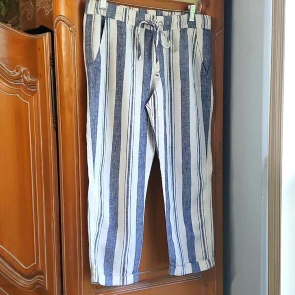 Allen Allen linen women's striped pants. Size‎ small. Elastic waist 4 pockets.